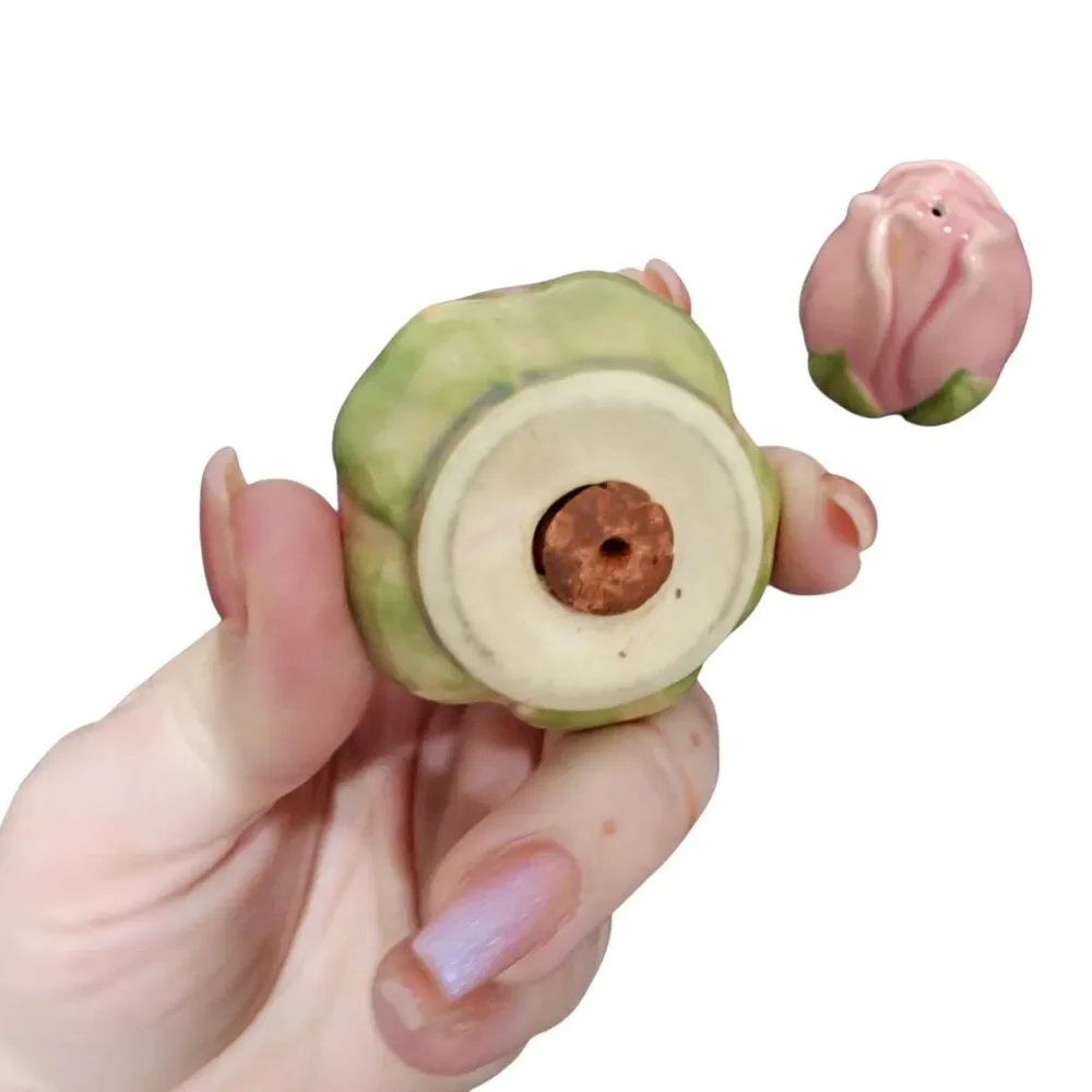 Vintage Pink Rosebud Salt Pepper Shakers Floral Cottagecore Shabby Chic‎